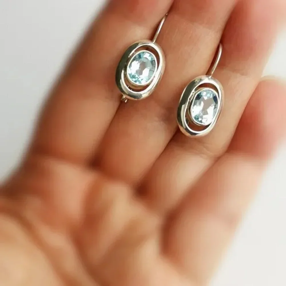 NWT modernist sterling silver Sky Blue Topaz earrings